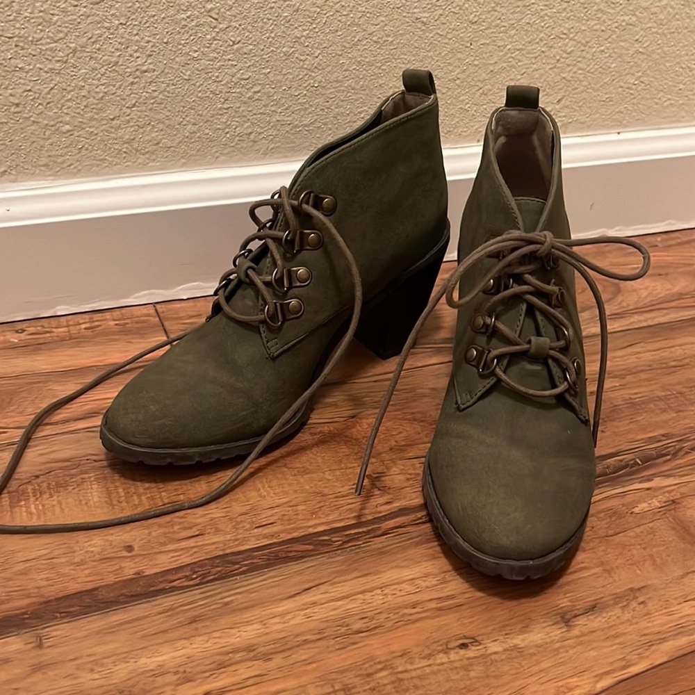 Restricted olive green heel booties